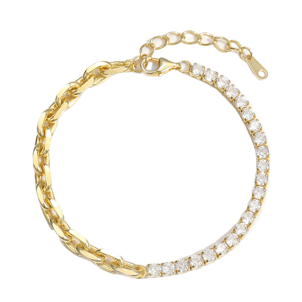 Simple Hollow Chain Cubic Zirconia Montage Silver Si