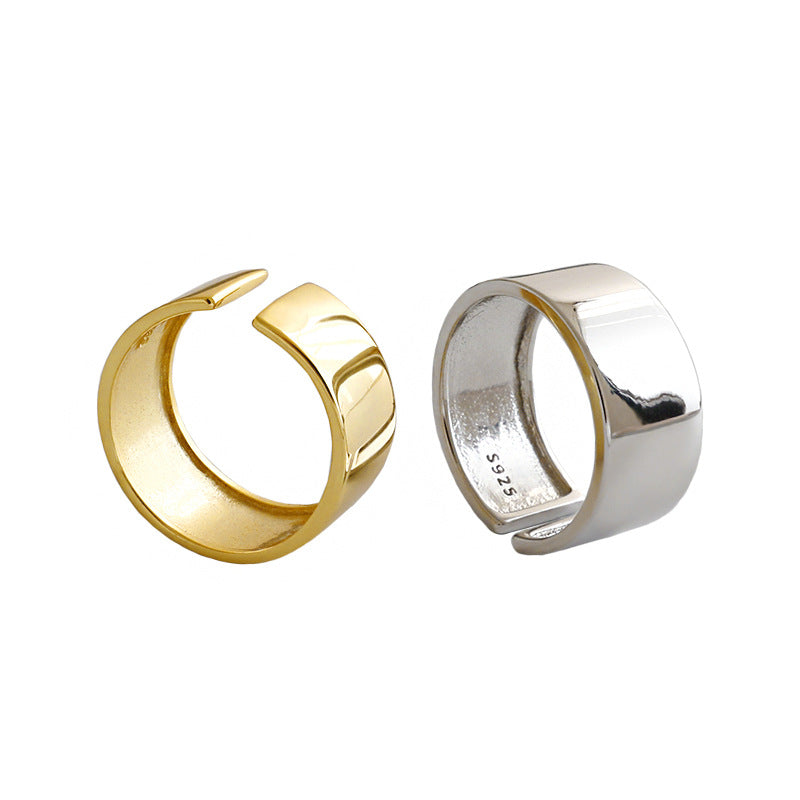 Minimalist Wide Smooth Silver Adjustable Ring