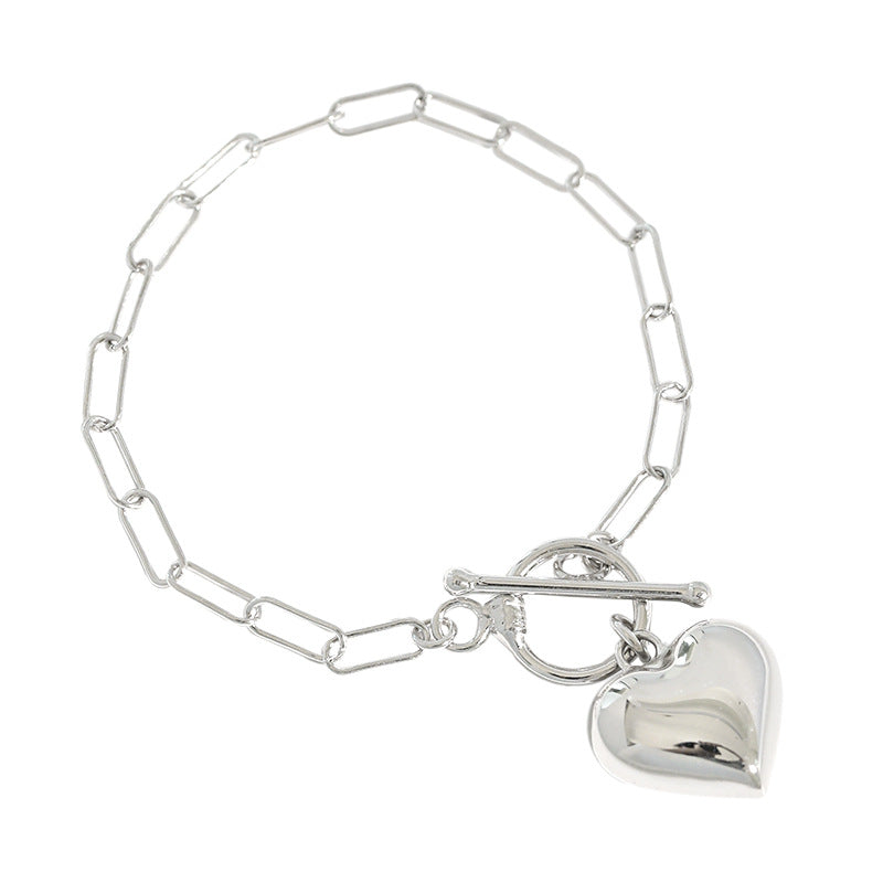 Girl Hollow Chain Heart Silver Bracelet