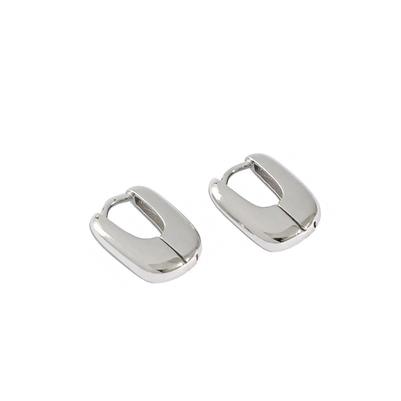 Casual Mini Geometric Ellips Silver Hoop Earr