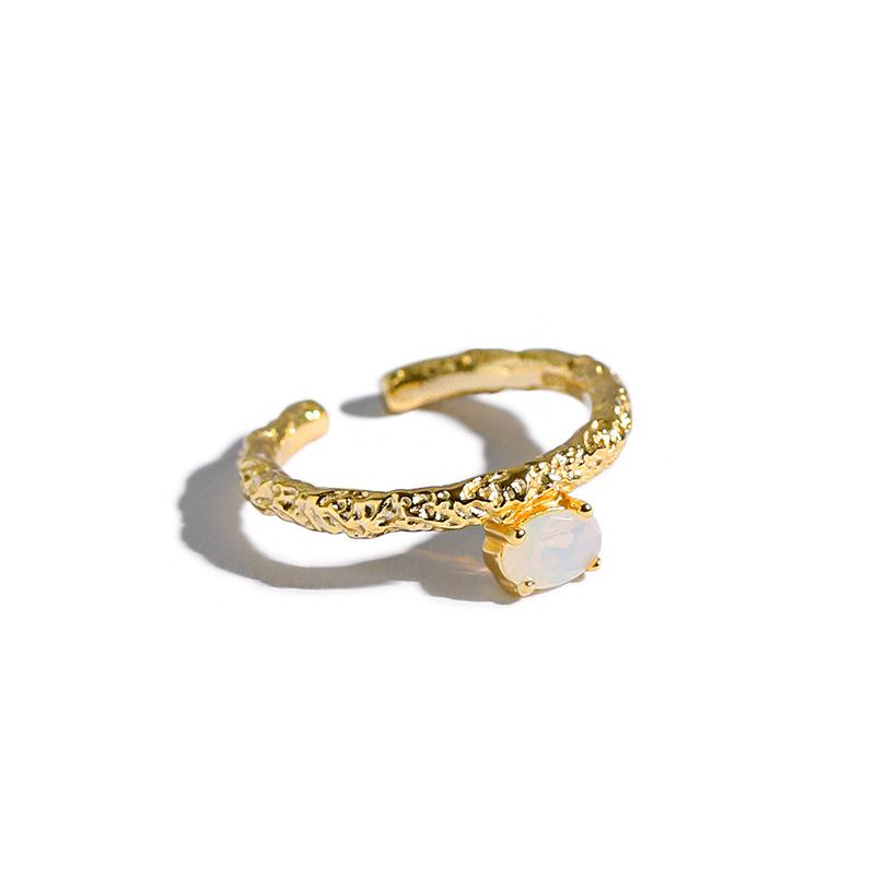 Simple Oval Created Opal Silver Adjustable Ri