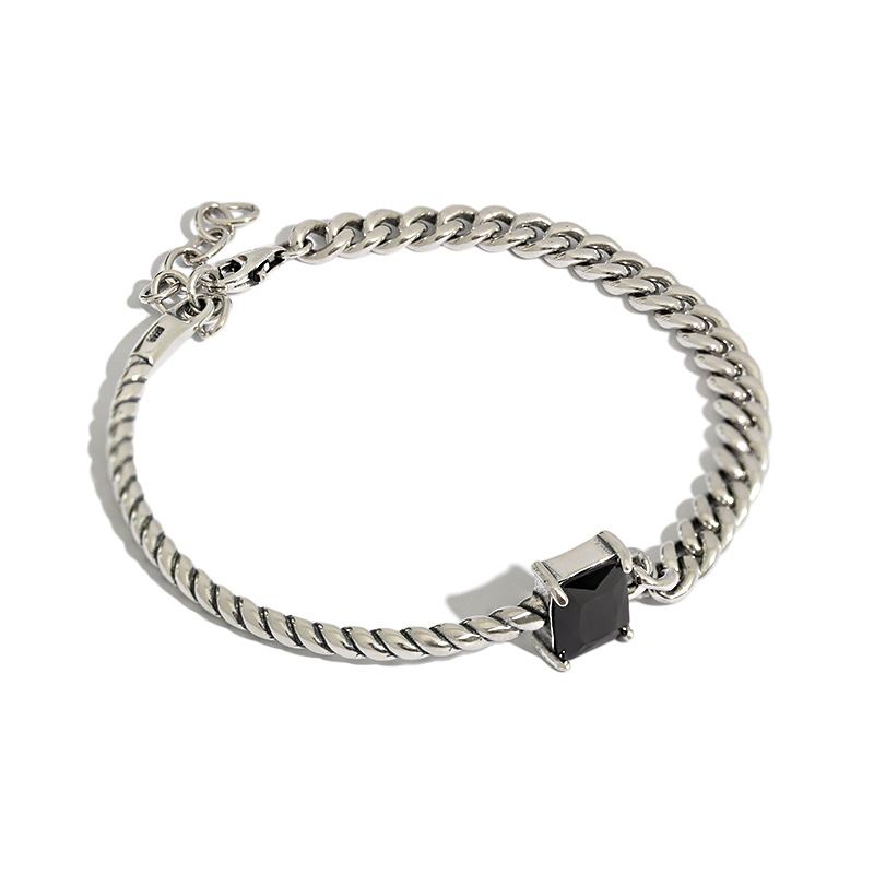 Vintage Twisted Chain Black Cubic Zirconia Silver Si