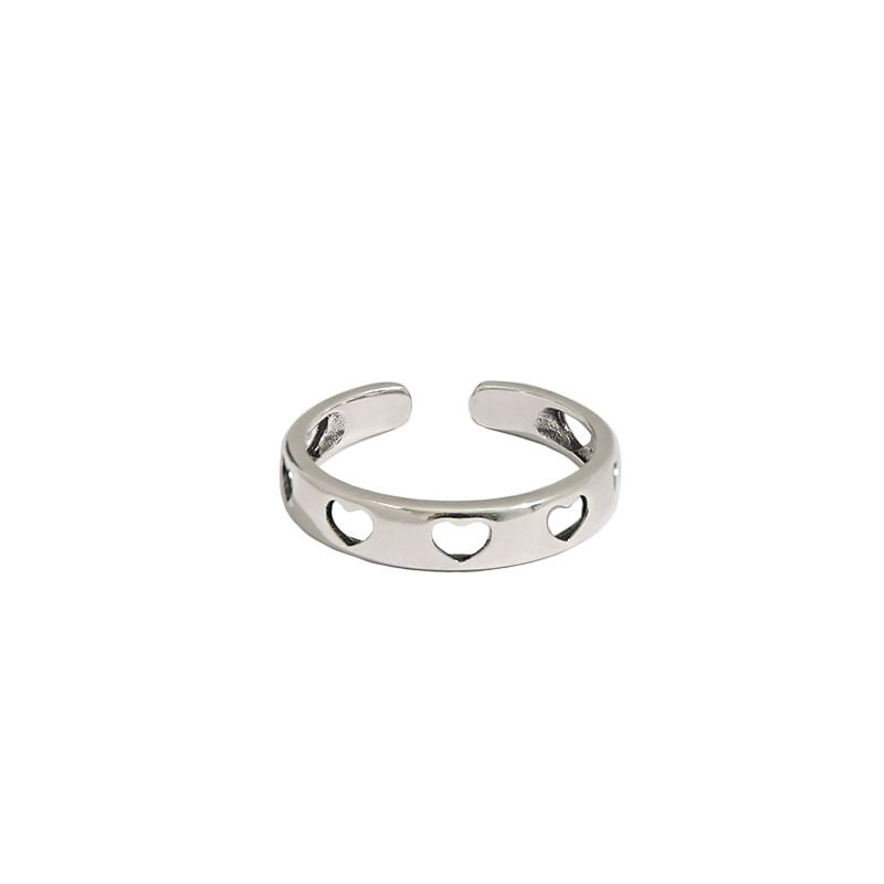 Hollow Heart Girl Silver Adjustable Ring