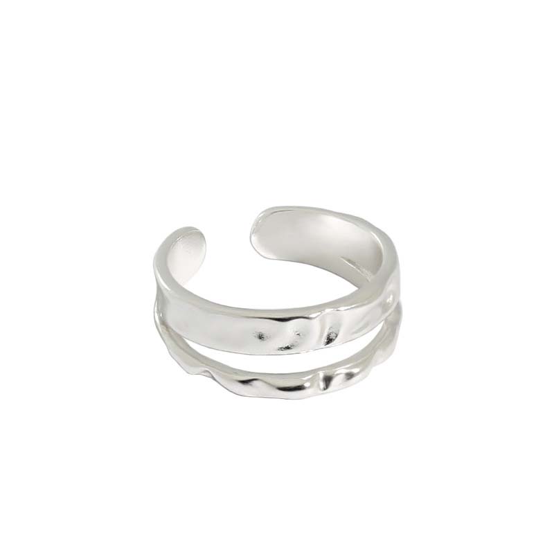 Irregular Double Layer Silver Adjustable Ring