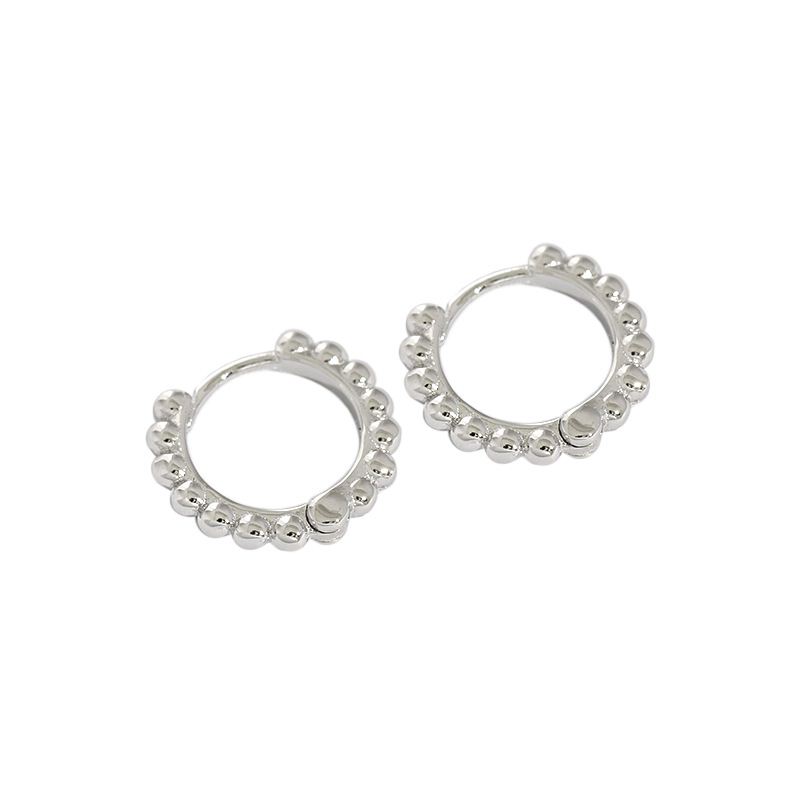 Fashion Beads Circle Silver Huggie Hoop Earri