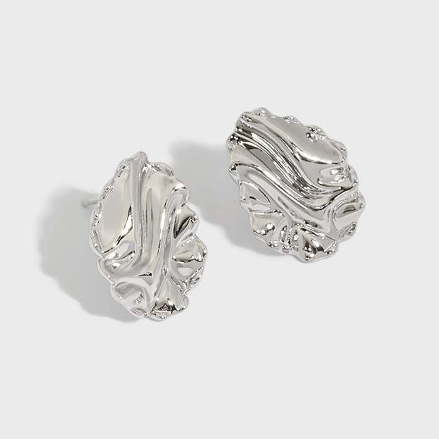 Simple Corrugation Irregular Silver Stud Earr