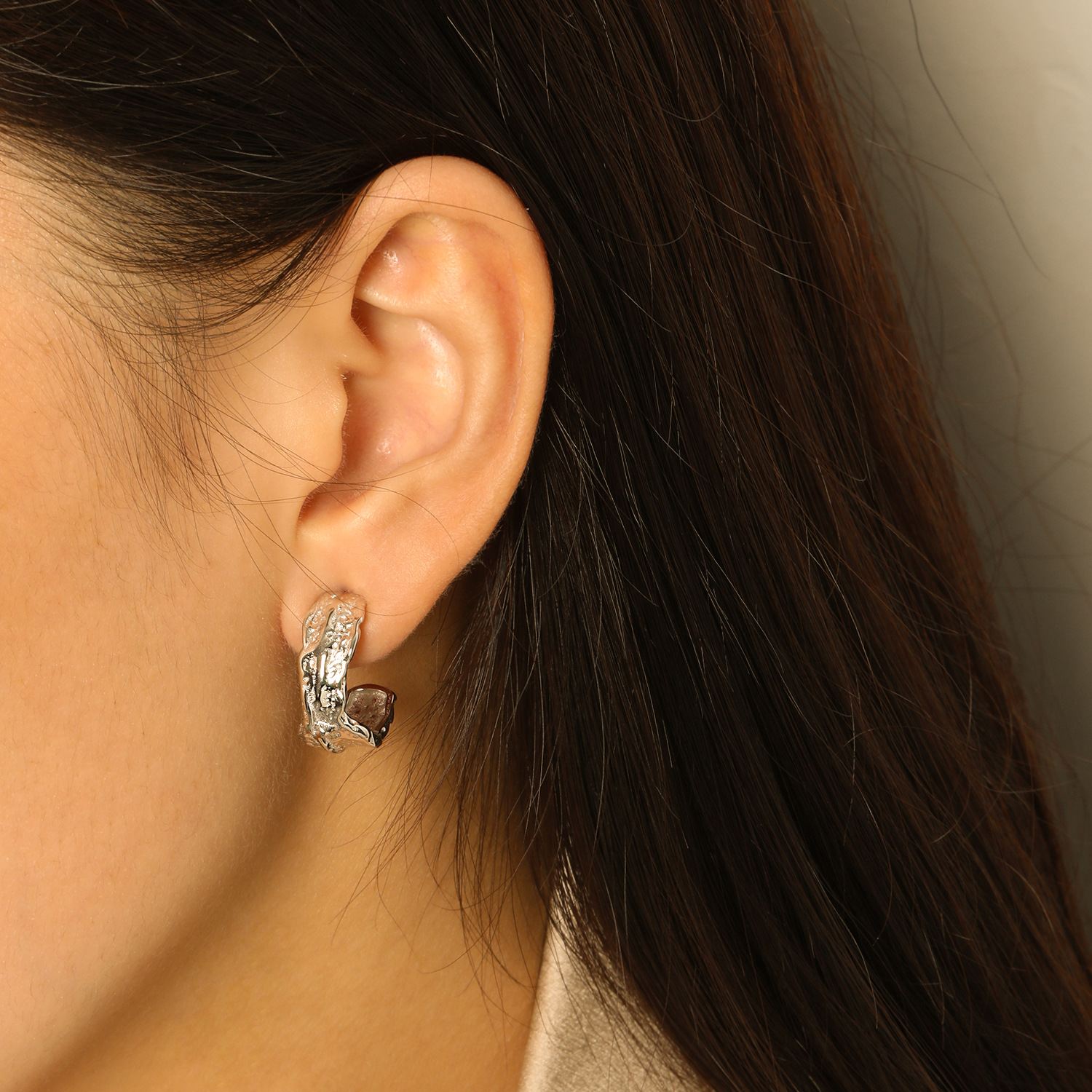 Irregular Tinfoil C Shape Silver Stud Earring