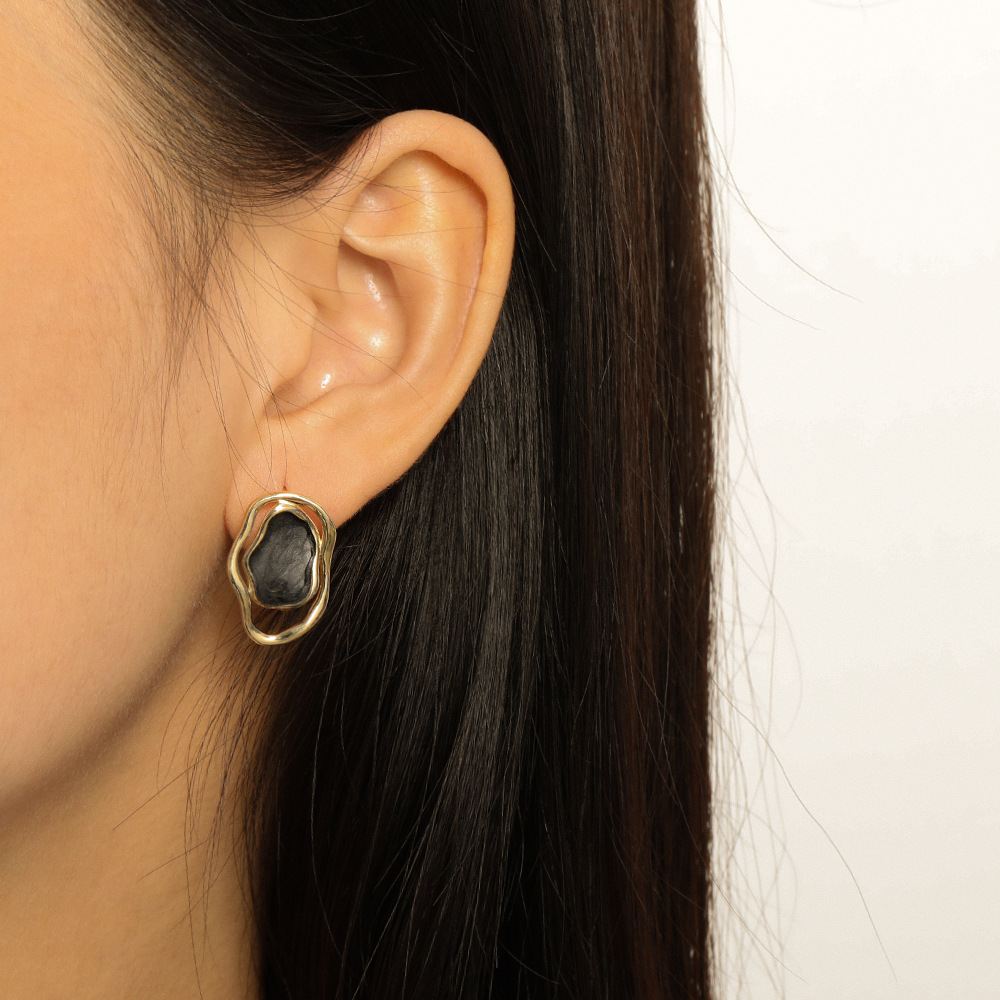 Office Irregular Hollow Epoxy Silver Stud Ear