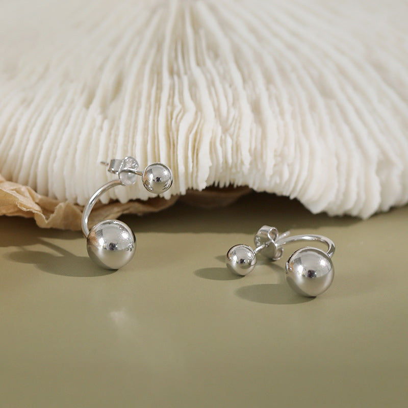 Simple Classic Round Beads Silver Stud Earrin