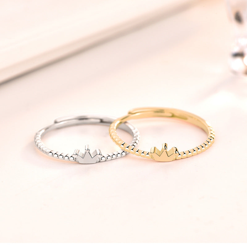 Casual Cute Mini Crown Silver Adjustable Ring