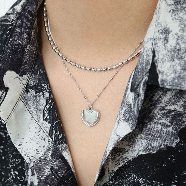 Fashion Irregular Heart Love Silver Necklace