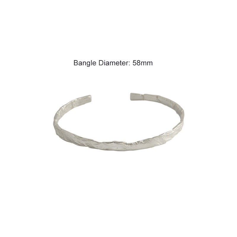 Simple Concave Convex Round Silver Open Bangl