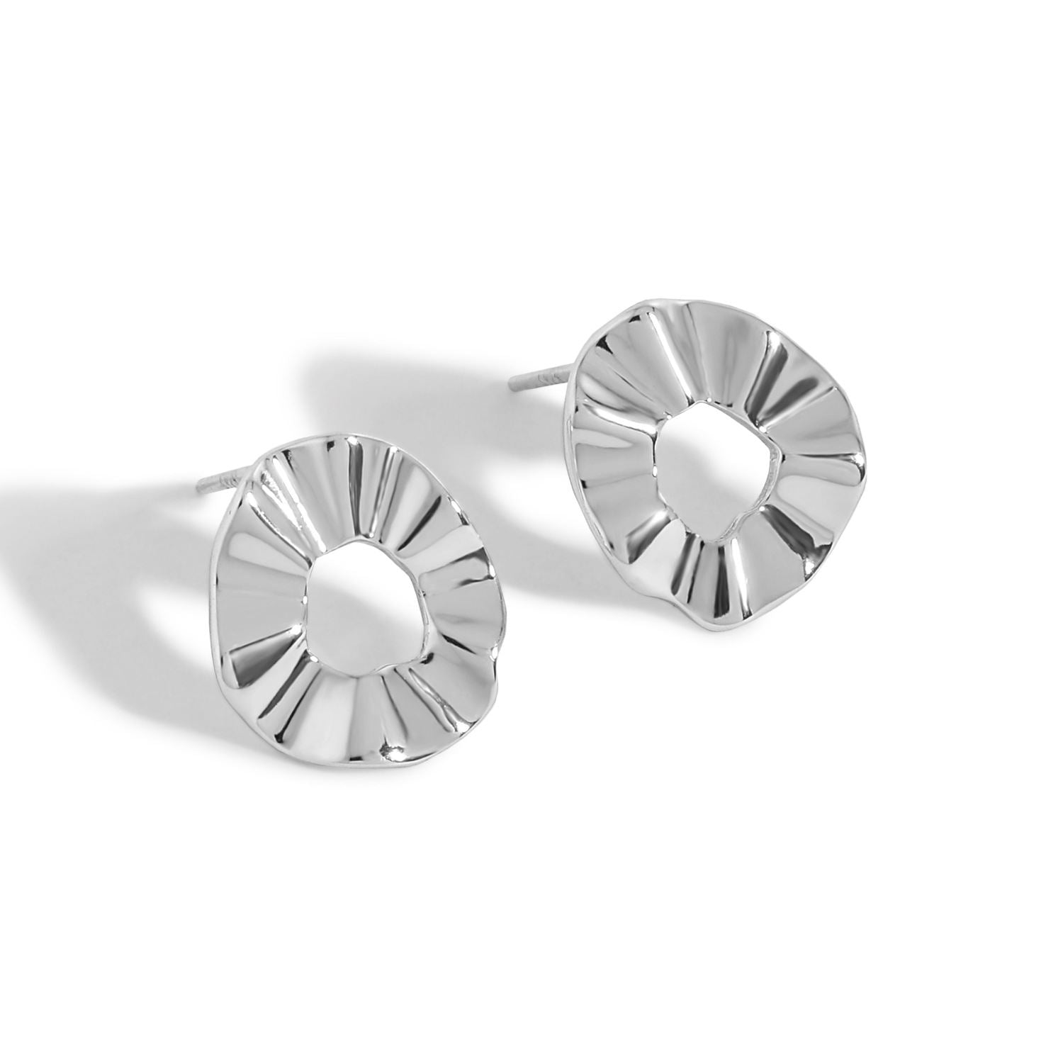 Irregular Hollow Round Wave Silver Stud Earri