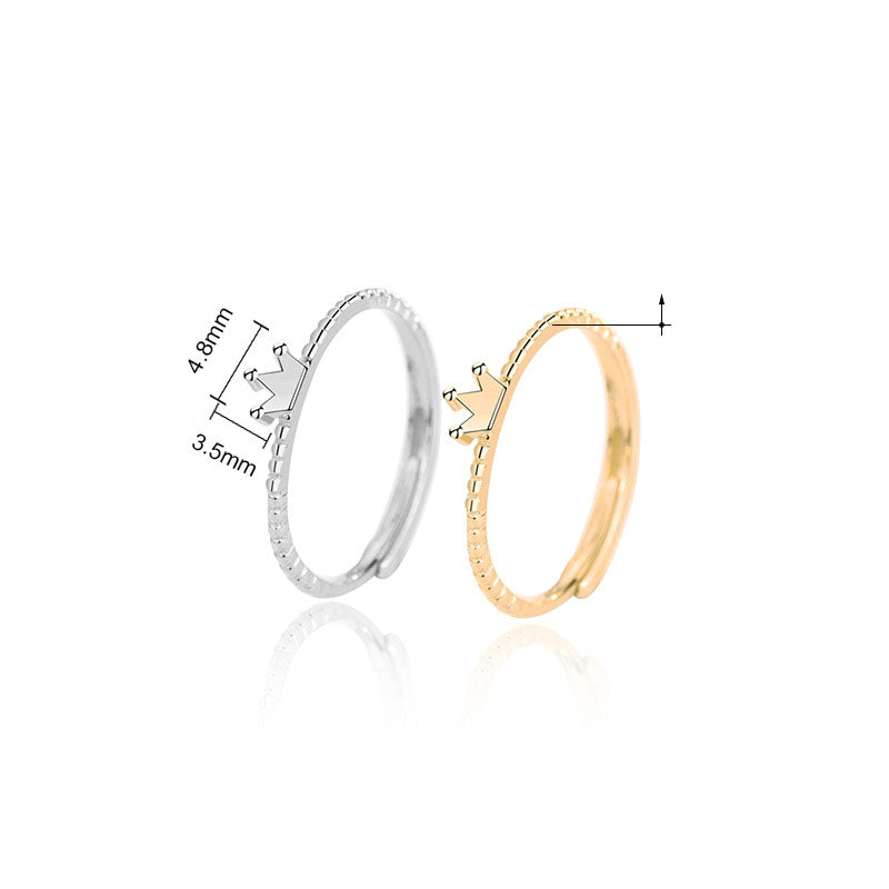 Casual Cute Mini Crown Silver Adjustable Ring