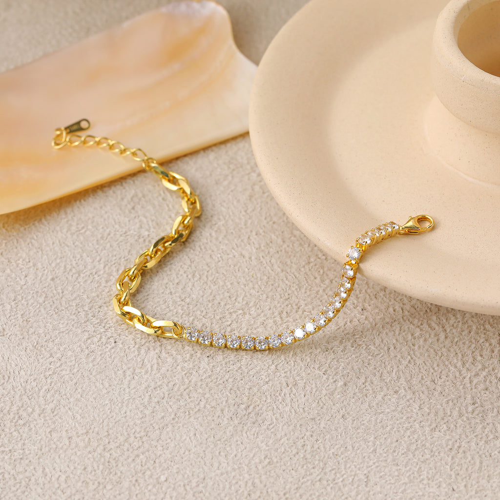 Simple Hollow Chain Cubic Zirconia Montage Silver Si