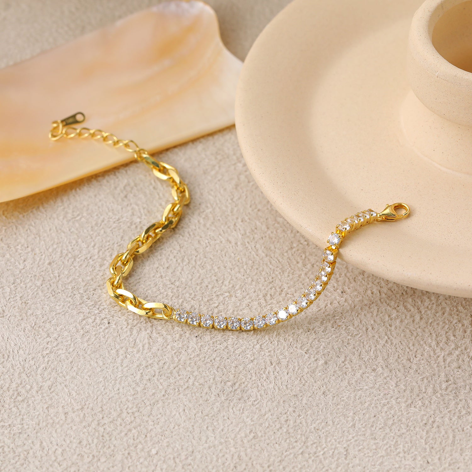 Simple Hollow Chain Cubic Zirconia Montage Silver Si