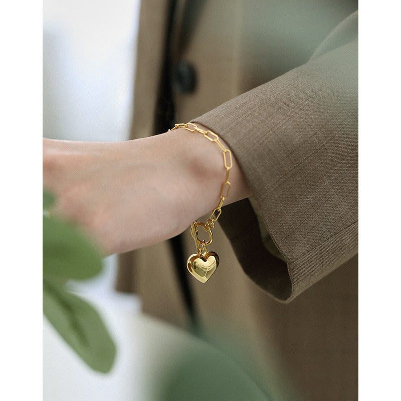 Girl Hollow Chain Heart Silver Bracelet