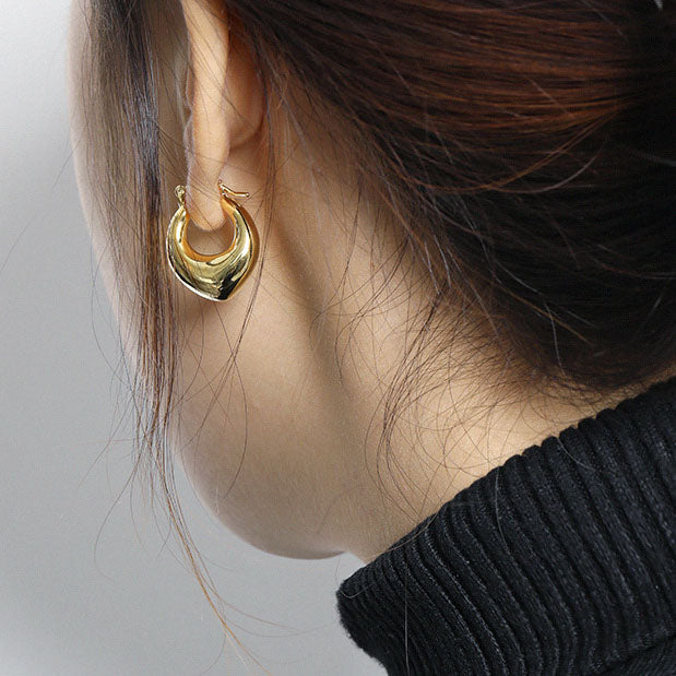 Office Letter U Shape Silver Hoop Earrings