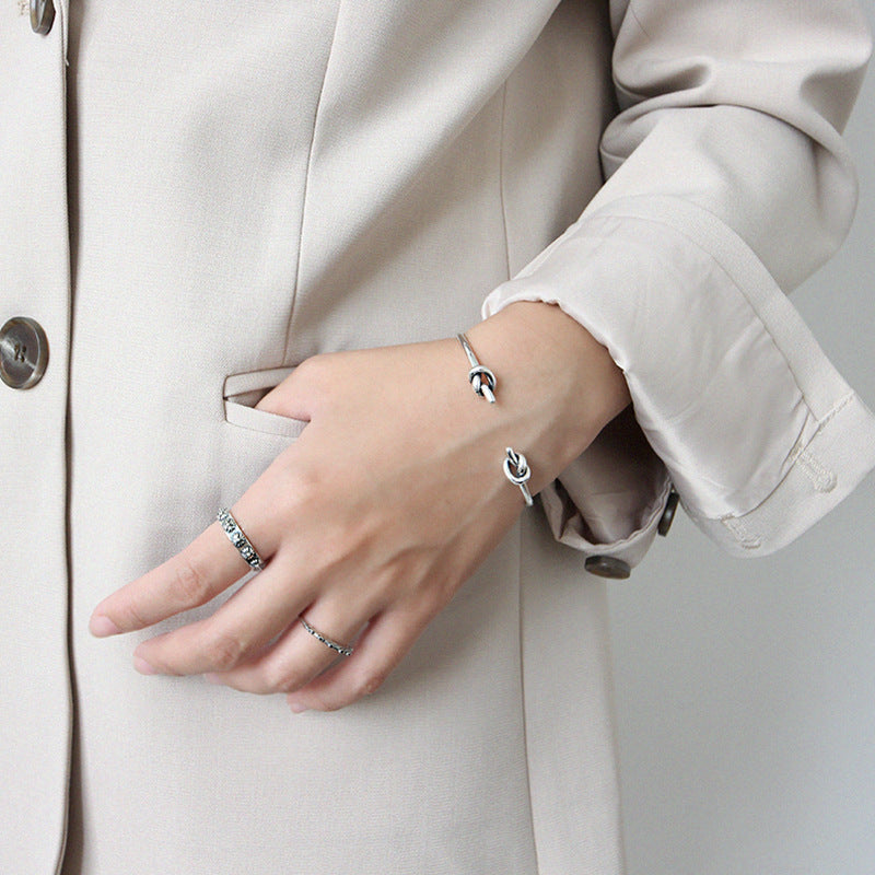 Vintage Two Knot Silver Open Bangle