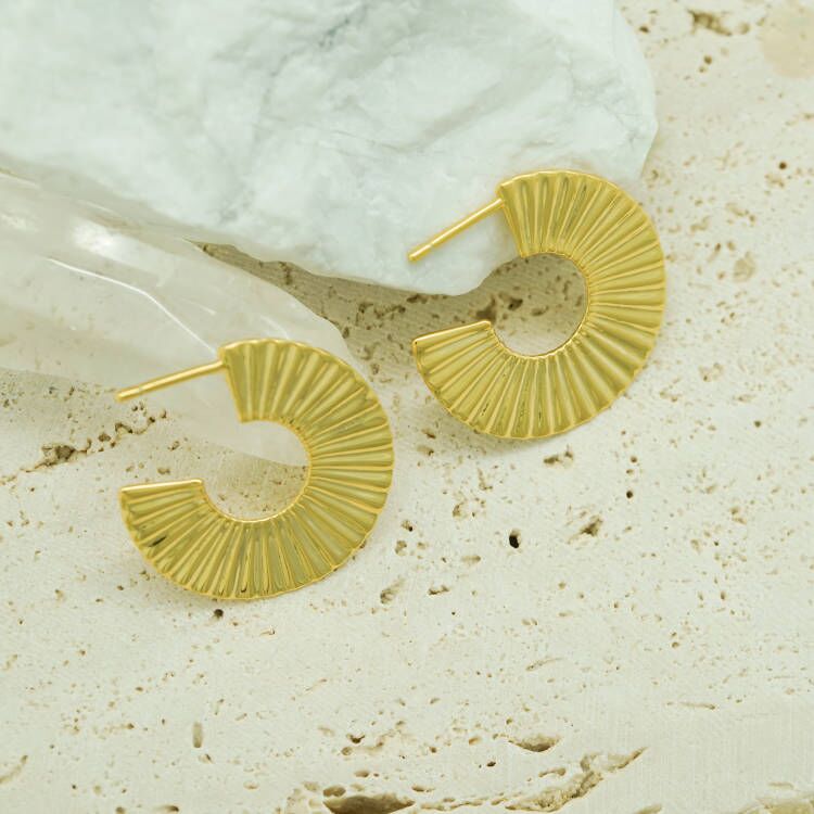 Women Sector Circle Silver Hoop Earrings