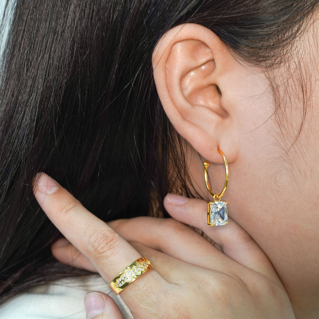 Simple Geometry Cubic Zirconia Rectangle Silver Silv