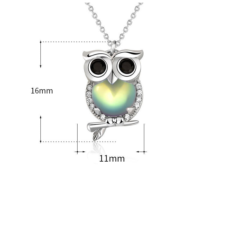 Cute Natural Moonstone Cubic Zirconia Owl Silver Sil