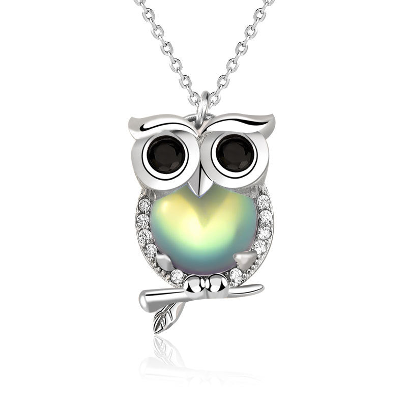 Cute Natural Moonstone Cubic Zirconia Owl Silver Sil