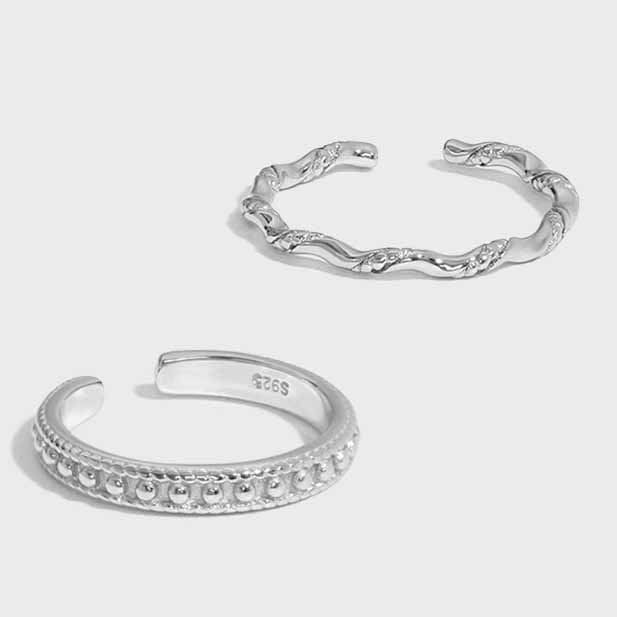 Office Bead Wave Twisted Silver Adjustable Ri