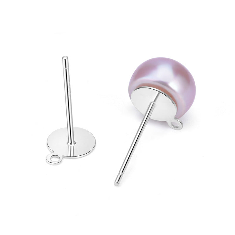 Classic Flat Round Pearl Pinto Silver Stud
