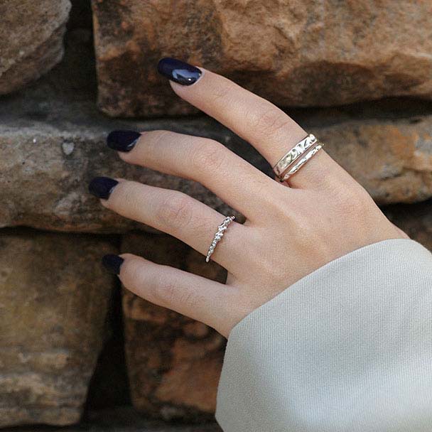 Irregular Double Layer Silver Adjustable Ring