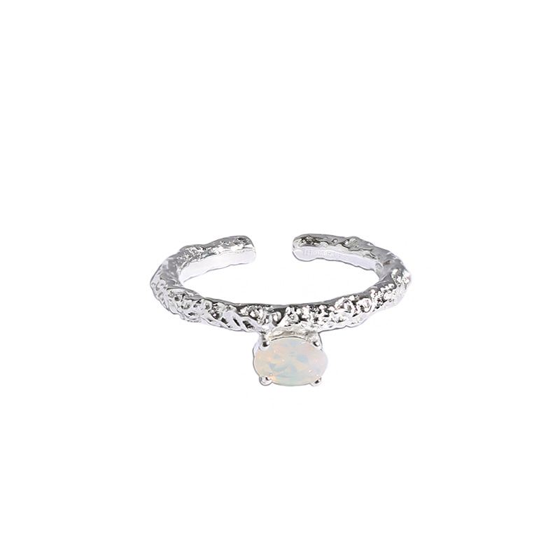 Simple Oval Created Opal Silver Adjustable Ri
