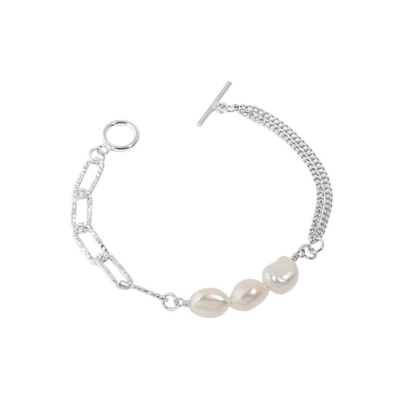Asymmetry Hollow Chain Baroque Natural Pearl Silver