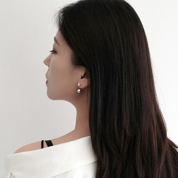 Simple Classic Round Beads Silver Stud Earrin