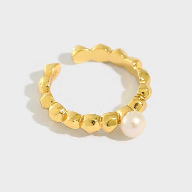 Natural Pearl Beads Silver Adjustable Ring