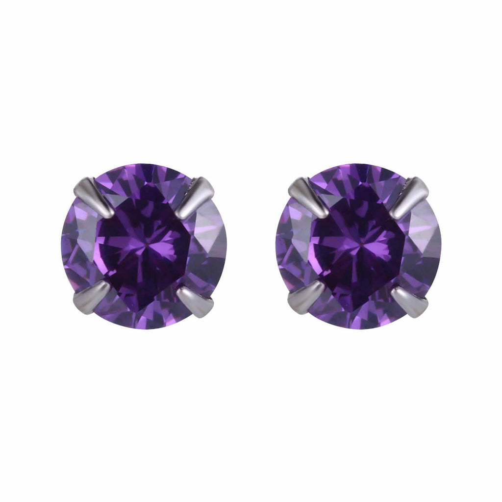 Simple Cubic Zirconia White Silver Round Stud