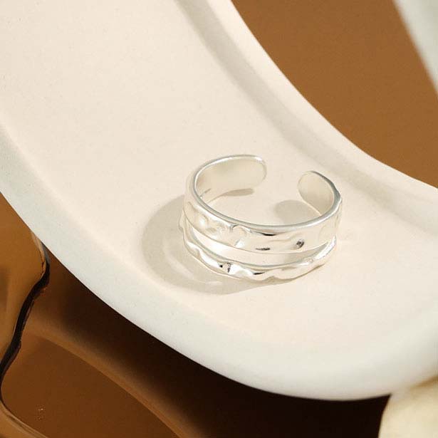 Irregular Double Layer Silver Adjustable Ring