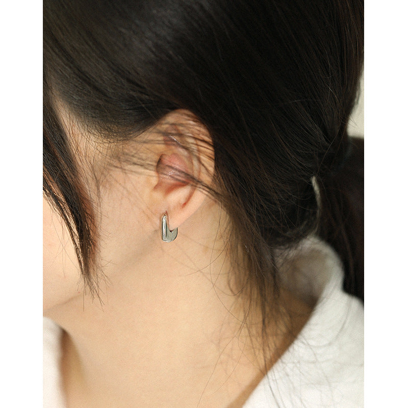 Casual Mini Geometric Ellips Silver Hoop Earr