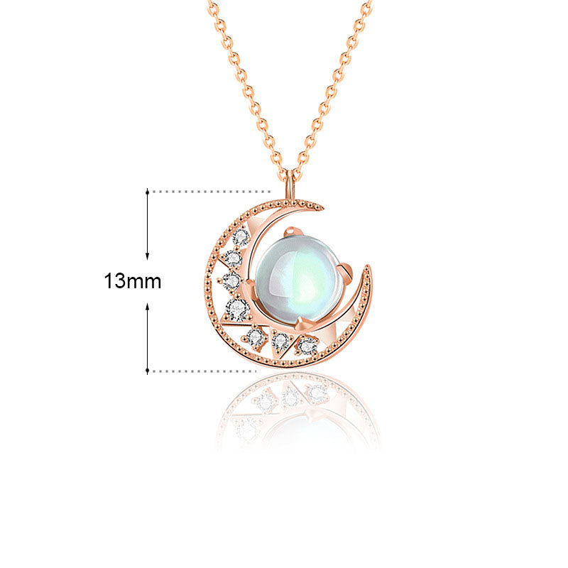 Lady Natural Moonstone Crescent Moon Cubic Zirconia Silver St