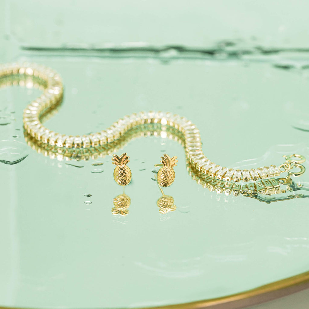 Cute Pineapple Fruit Silver Stud Earrings