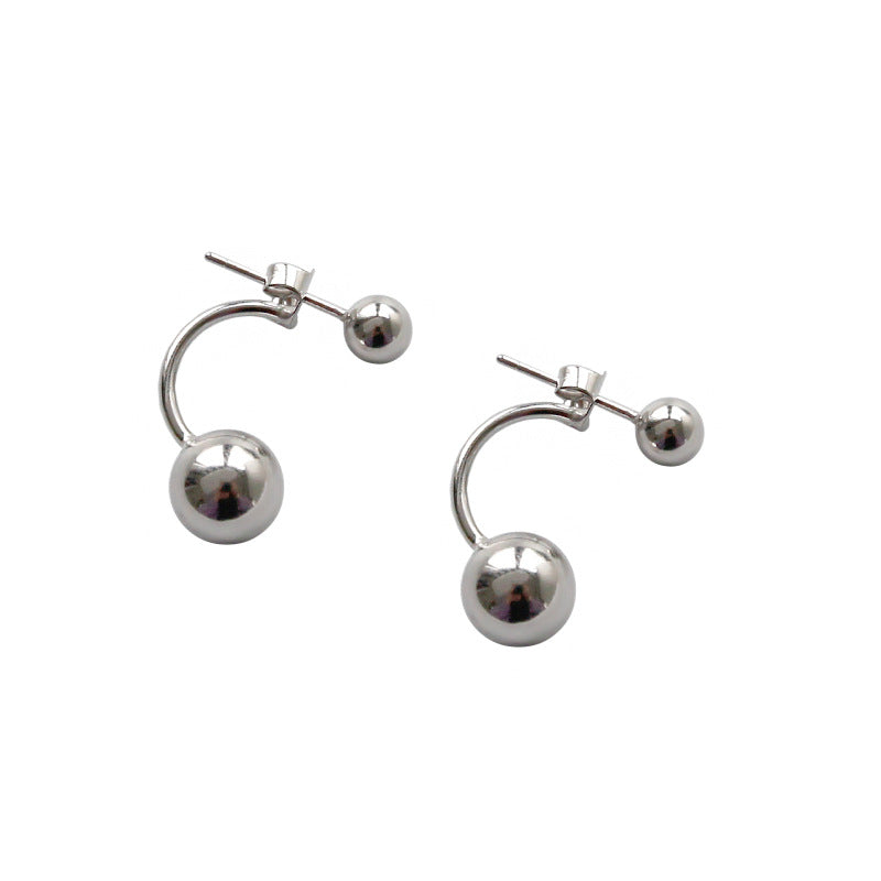 Simple Classic Round Beads Silver Stud Earrin