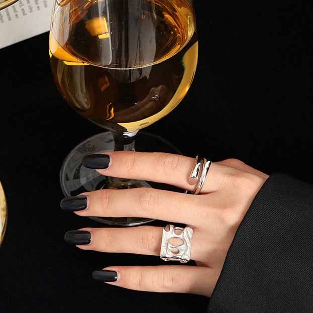 Minimalism Line Crossing Silver Adjustable Ri