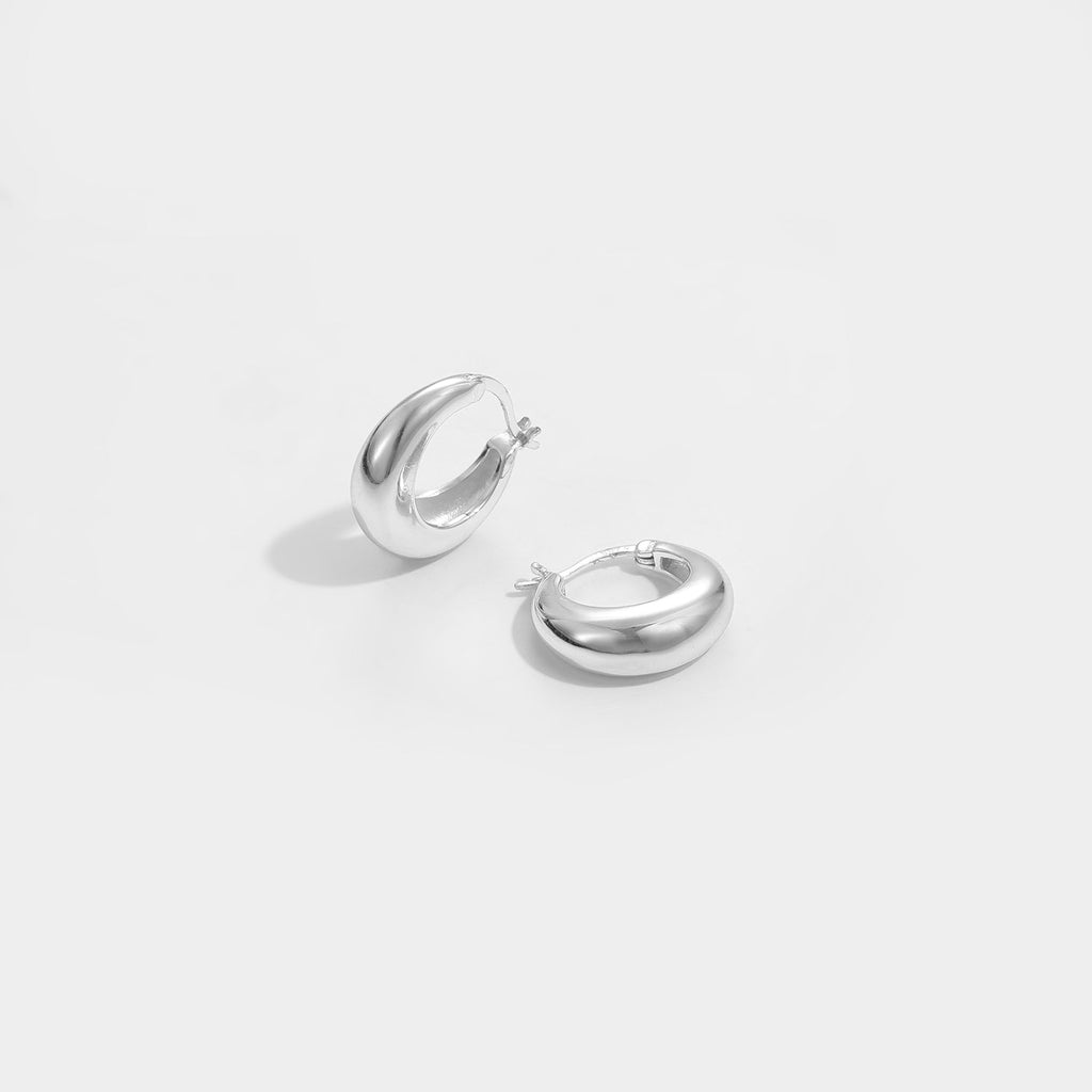 Geometry Round Circle Silver Hoop Earrings