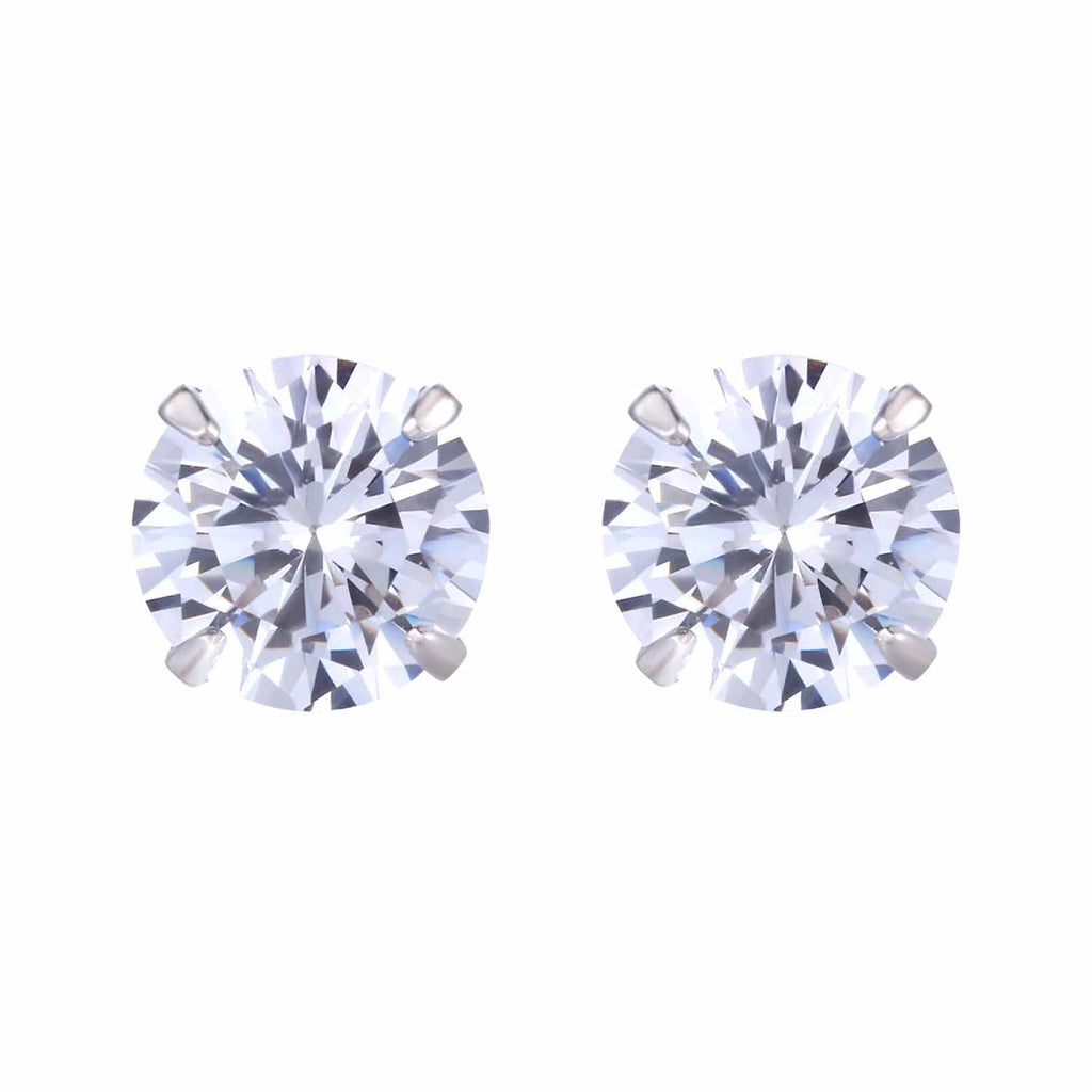 Simple Cubic Zirconia White Silver Round Stud