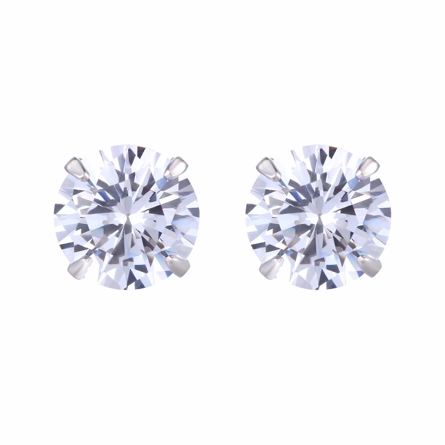 Simple Cubic Zirconia White Silver Round Stud