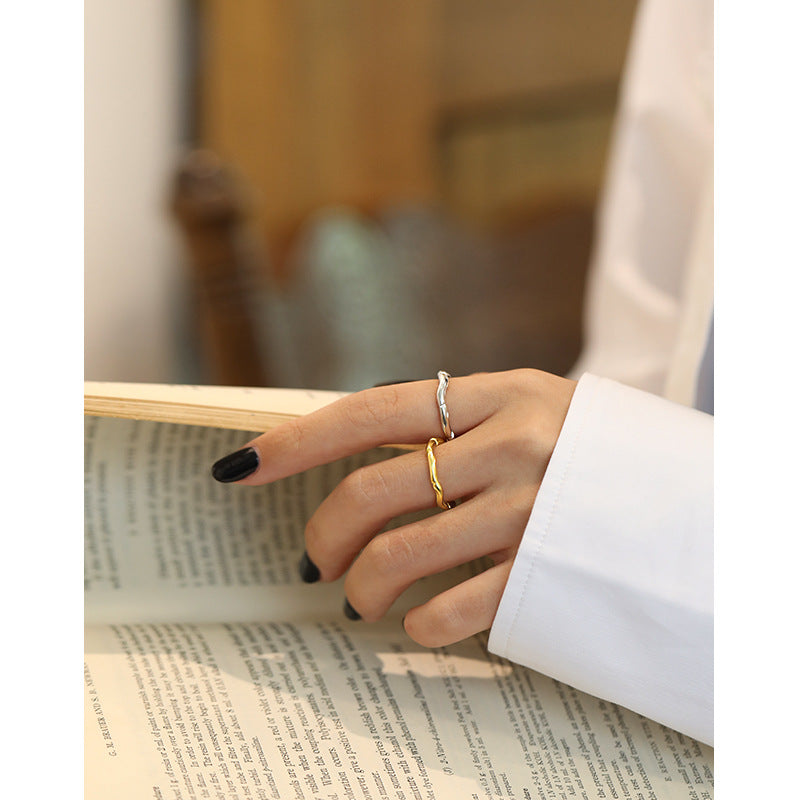 Simple Irregular Wave New Silver Ring