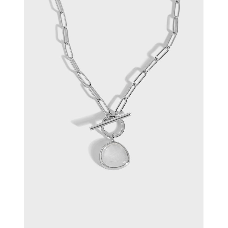 Graduation Round Natural Crystal Ot Hollow Chain Silver Sterl