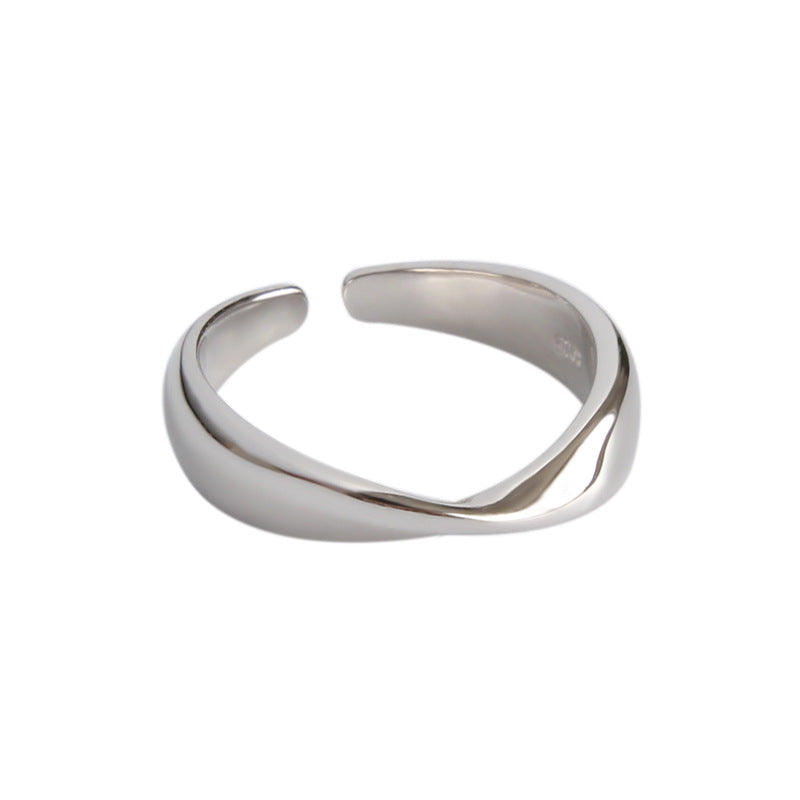 Simple Twisted Distortion Silver Adjustable Ring