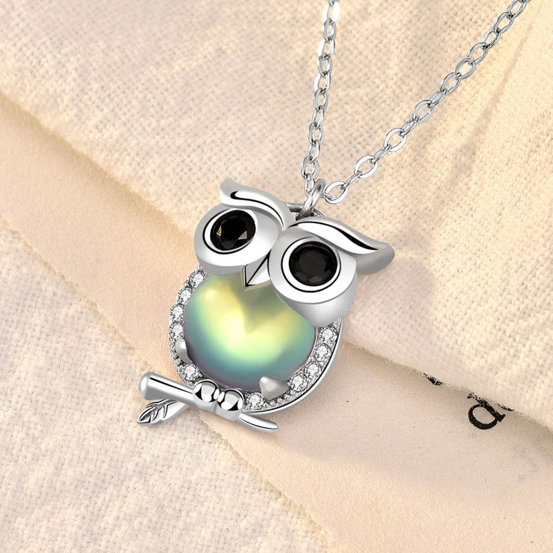 Cute Natural Moonstone Cubic Zirconia Owl Silver Sil
