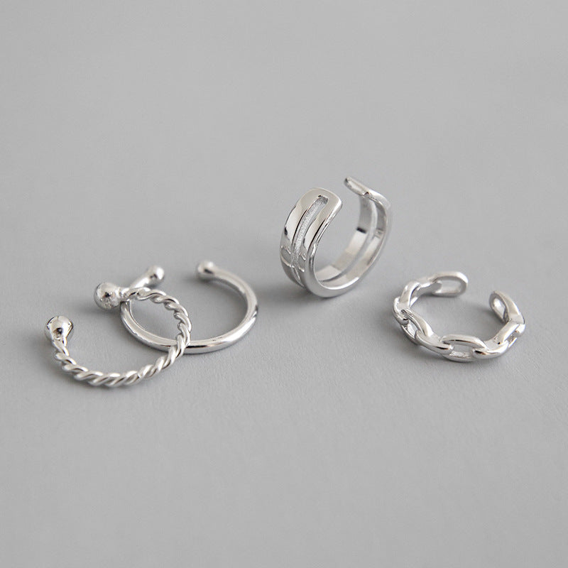 Simple Hollow Chain Twisted Silver Non-Pierce