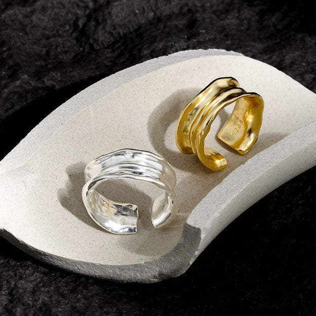 Fashion Irregular Wrinkle Texture Silver Adju